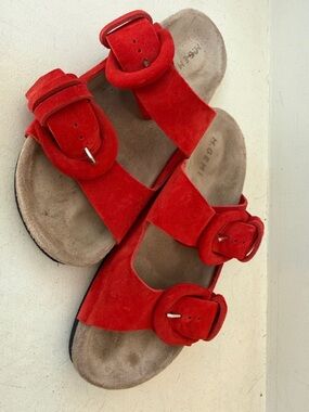 M. Gemi Red Suede Double-Band Buckle Slide Sandals size 36.5 (6.5)